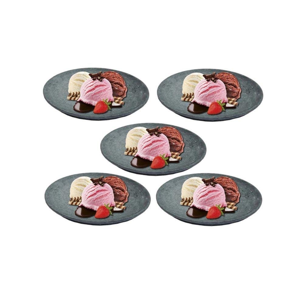 Kit 5 Pratos Raso Redondo Pedra Sabão Sobremesa e Bolos 22cm - 2