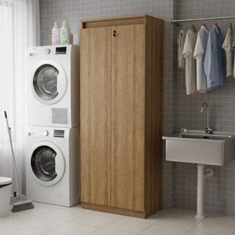 Armário Multiuso Lavanderia com 2 Portas Chave 60cm Multimóveis Cr30050 Amêndoa
