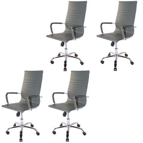 Kit 4 Cadeiras Presidente Charles Eames Esteirinha Couro Pu 11P Cor: Cinza