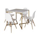 Ver imagem 2 de Mesa Jantar Industrial Quadrada 90cm Branca Base V Dourada com 4 Cadeiras Eames Eiffel Madeira Branc
