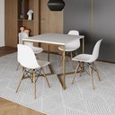 Ver imagem 1 de Mesa Jantar Industrial Quadrada 90cm Branca Base V Dourada com 4 Cadeiras Eames Eiffel Madeira Branc