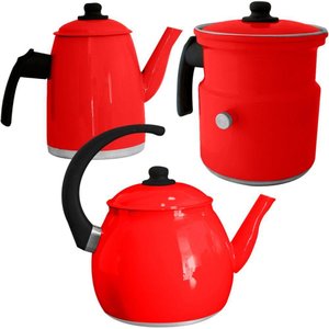 Kit Chaleira Leiteira e Bule Gulê Alumínio 3 Peças Vermelho
