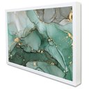 Ver imagem 1 de Quadro Decorativo Caixa Alta com Vidro Abstrato Mármore Verde Safira TaColado Moldura Branca 120 x 8