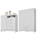 Ver imagem 1 de Guarda Roupa Infantil 6 Portas Com Cômoda Sapateira 1 Porta 4 Gavetas Aquarela Branco Clique