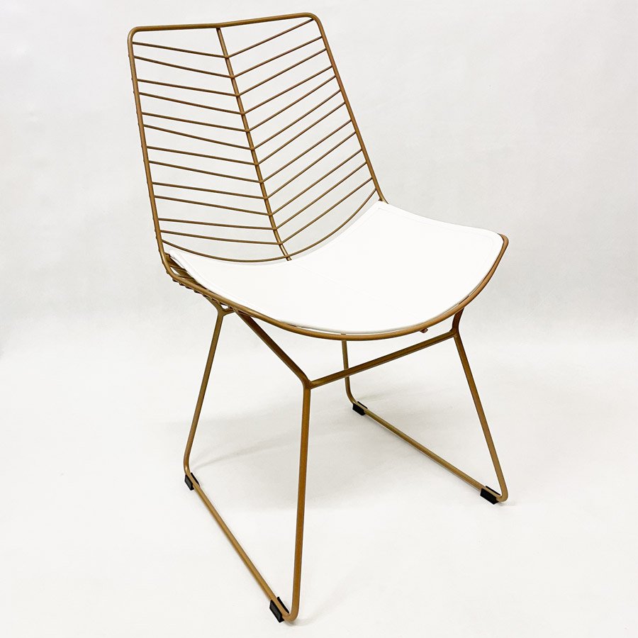 Kit 2 Cadeiras Cozinha Bertoia Retrô cor Dourado fosco assento branco - Poltronas do Sul - 3