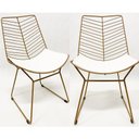 Ver imagem 1 de Kit 2 Cadeiras Cozinha Bertoia Retrô cor Dourado fosco assento branco - Poltronas do Sul