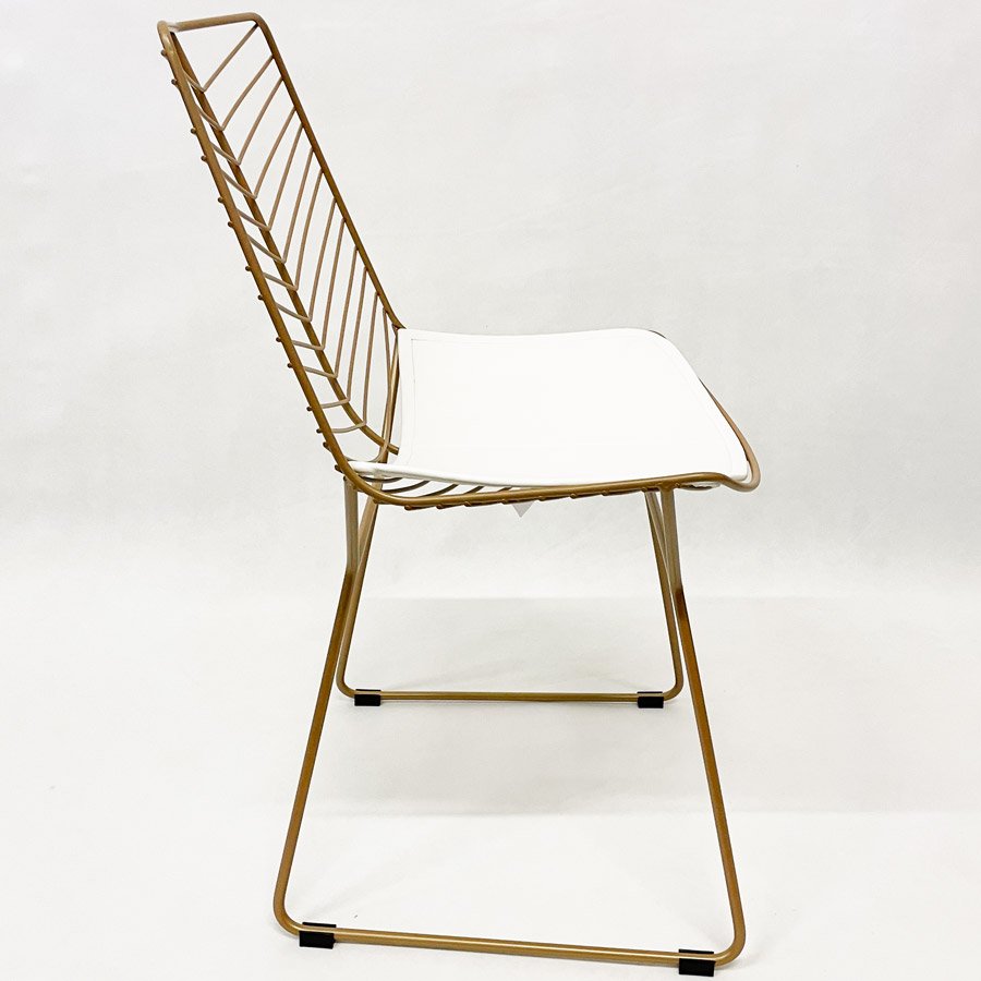 Kit 2 Cadeiras Cozinha Bertoia Retrô cor Dourado fosco assento branco - Poltronas do Sul - 4