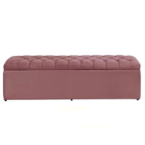 Calçadeira Recamier com Baú Sapateira Dubai 1,28 M Viúva Solteirão Quarto Veludo Rosa - Aurora