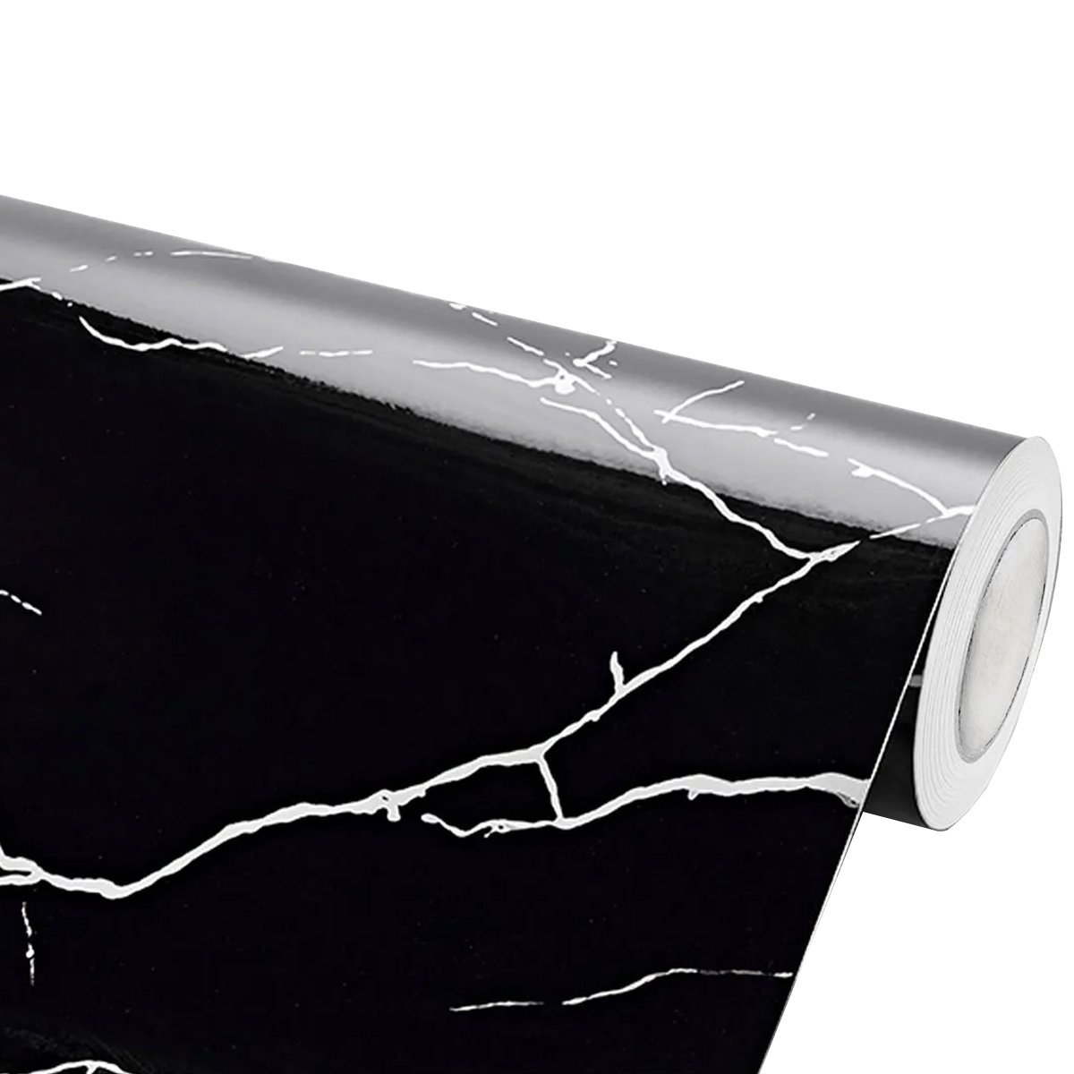 Papel de Parede Mármore Luna Preto Branco Prata Vinil Adesivo Impermeável Pia Box Mesa Banheiro 2mt - 5