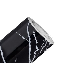 Papel de Parede Mármore Luna Preto Branco Prata Vinil Adesivo Impermeável Pia Box Mesa Banheiro 2mt - 1