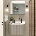 Ver imagem 2 de Gabinete Banheiro Ripado 60cm C/ Curvo Cuba Ardósia Espelho:santiago/branco