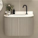 Ver imagem 1 de Gabinete Banheiro Ripado 60cm C/ Curvo Cuba Ardósia Espelho:santiago/branco