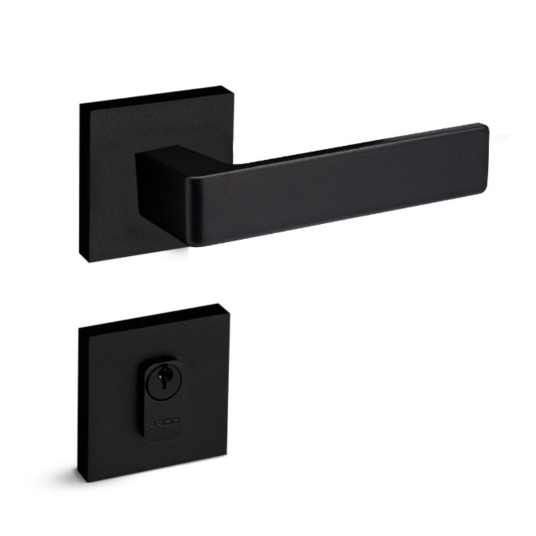 Fechadura Porta Externa Sala Quarto Modena Pado Preta 55mm Quadrada Ept