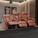 Ver imagem 1 de Poltrona Sala de Cinema 3 Lugares Califórnia Aquecimento Massagem Reclinável Manual PU Caramelo G31 