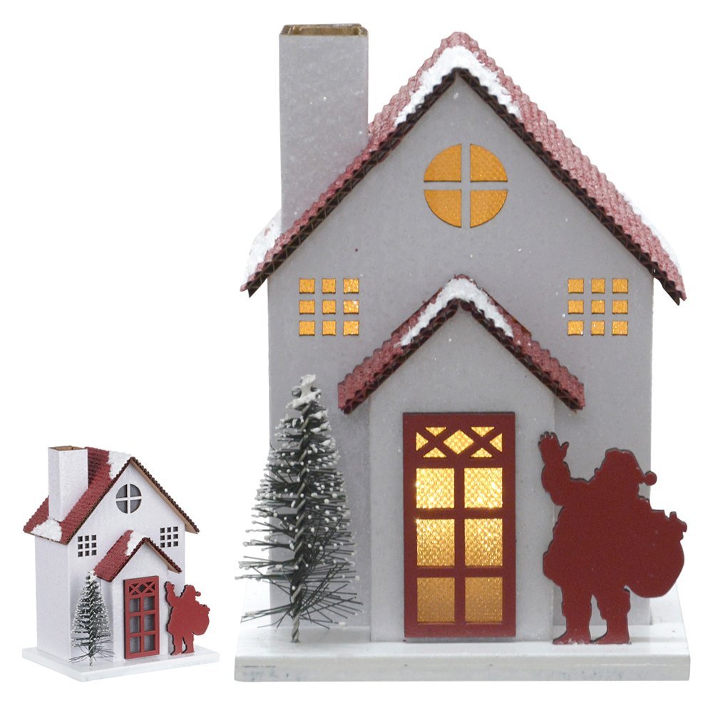 Casinha Decorativa de Natal com Led Branco e Vermelho 14x10 cm - D'Rossi DRossi Casinha de Natal - 2