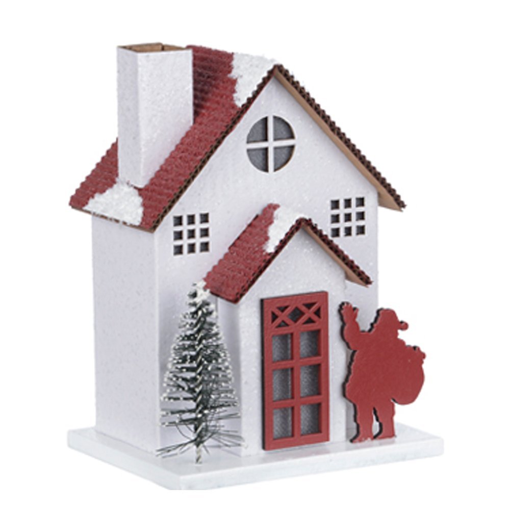 Casinha Decorativa de Natal com Led Branco e Vermelho 14x10 cm - D'Rossi DRossi Casinha de Natal