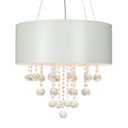 Ver imagem 1 de Lustre Pendente Cilíndrico Madeira Branco Laca e Cristais - 60cm