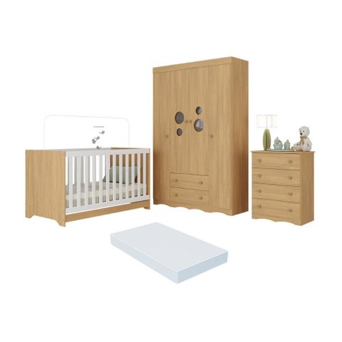 Quarto de Bebê Completo Berço Americano 3 em 1 Colchão Sonho Multimóveis Mp4635 Madeirado