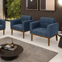Ver imagem 1 de Kit 2 Poltronas Decorativas Karen Pés Fixo em Madeira Castanho Suede Azul Marinho G19 - Gran Belo