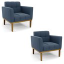 Ver imagem 2 de Kit 2 Poltronas Decorativas Karen Pés Fixo em Madeira Castanho Suede Azul Marinho G19 - Gran Belo