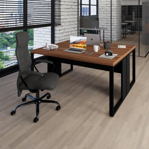 Plataforma de Trabalho 2 Pessoas 1,50m X 1,40m Pés Metal F5 Cor:nogal com Preto