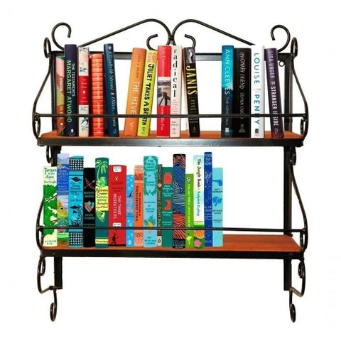 Prateleira para Livros de Ferro e Madeira Rústica Artesanal