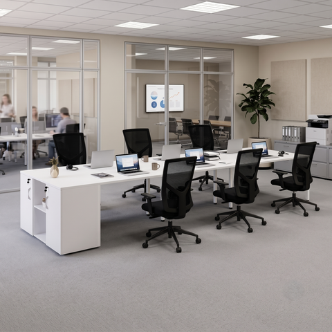 Estação de Trabalho Escritório 6 Lugares 360x120cm com Armário Yescasa Branco