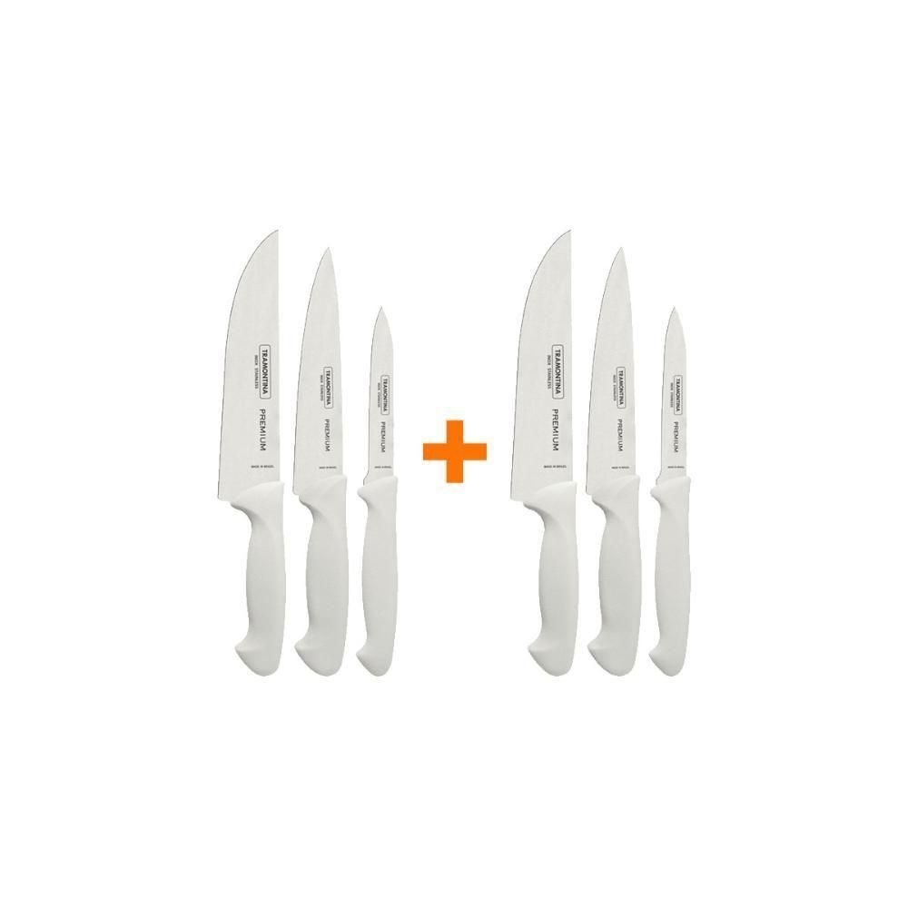 Kit - 2 Jogos de Facas Premium em Aço Inox Cabo Branco 3 Peças - Tramontina - 3