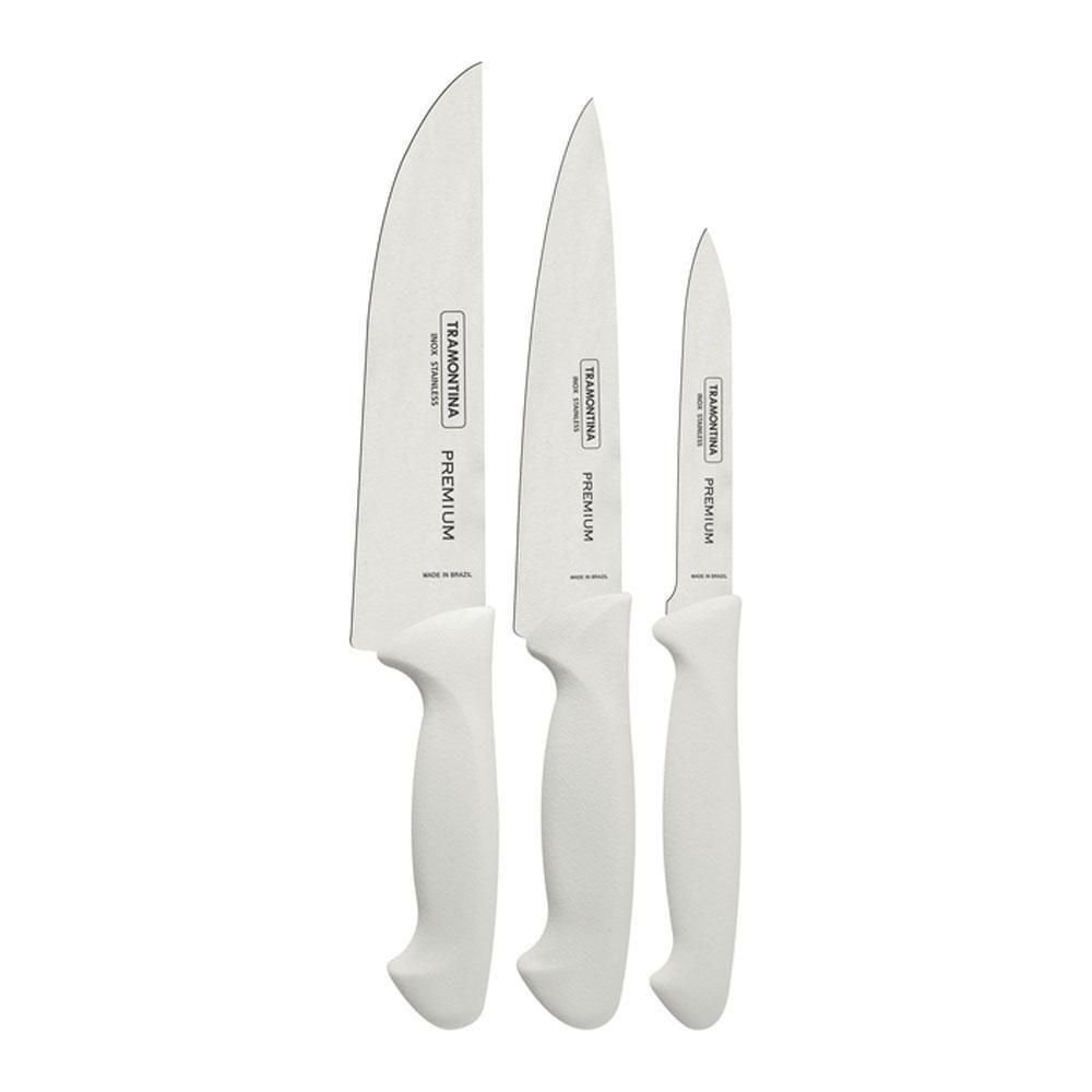 Kit - 2 Jogos de Facas Premium em Aço Inox Cabo Branco 3 Peças - Tramontina - 2