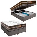 Ver imagem 1 de Cama Box Baú Casal Bipartido Sintético + Colchão Molas Ensacadas Texas Prime Colchões
