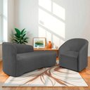 Ver imagem 2 de Kit Sofá Curvo França 140cm Ld. e Poltrona Luiza Max Conforto, Linho Cinza Escuro