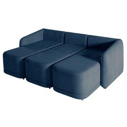 Sofá Cama Modulado Retrátil e Reclinável Varsóvia 336cm Veludo Azul Marinho G33 - Gran Belo - 2