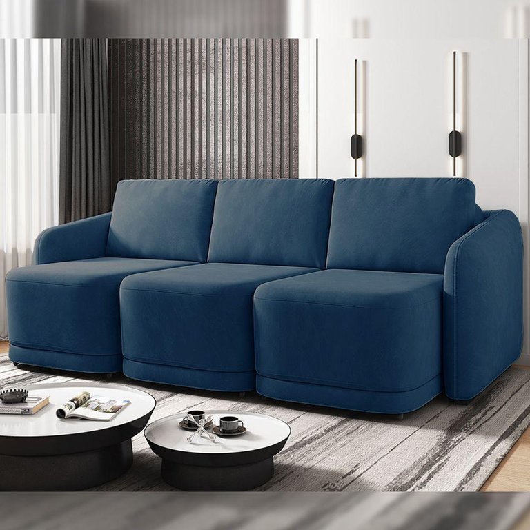 Sofá Cama Modulado Retrátil e Reclinável Varsóvia 336cm Veludo Azul Marinho G33 - Gran Belo Sofá Cama Modulado Retrátil e Reclinável Varsóvia 336cm Veludo Azul Marinho G33 - Gran Belo
