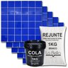Kit 11 Pastilhas de Vidro Azul+cola+rejunte Branco - 1