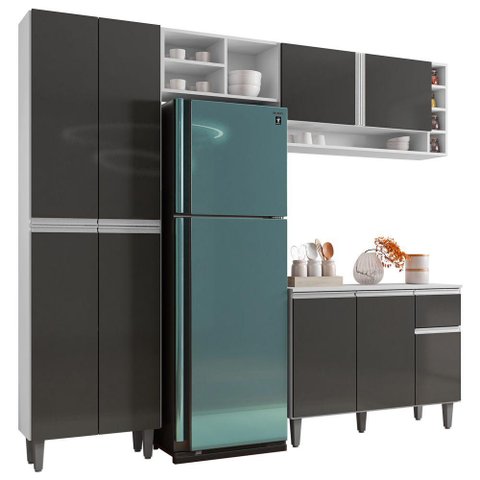 Cozinha Modulada Completa Vanessa 5 Peças 230cm Branco Cinza Escuro - Desk Design
