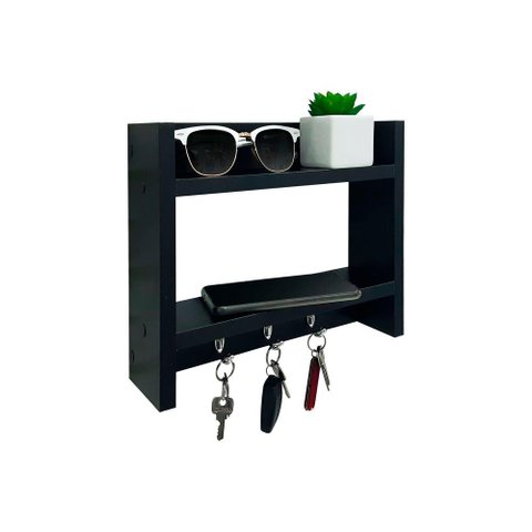 Suporte Porta Chaves Organizador Decorativo de Parede 25 x 30cm Preto