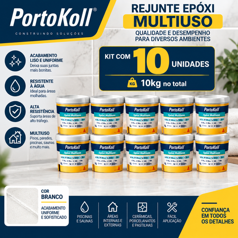 Kit 10 Rejunte Multiuso Epóxi Branco Porto Koll 1kg