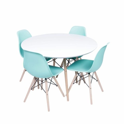 Conjunto Mesa Eames Branca 90cm e 4 Cadeiras Eames Pp Verde Tiffany