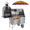 Ver imagem 1 de Carrinho 3 em 1 Cefaz Hot Dog, Lanche e Churrasco Luxo Inox Rodas Maciças e Guarda Sol Lc11m/gs