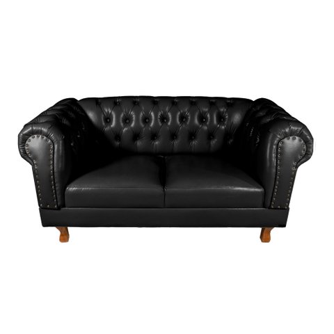 Conjunto Sofá Namoradeira Chesterfield Capitonê Duque Corano Preto Decoração, Recepção, Salas de Tv 