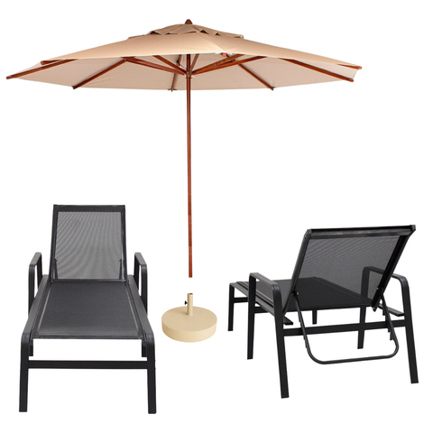 Kit 2 Cadeira Espreguiçadeira Sevilha com Guarda Sol Piscina Praia