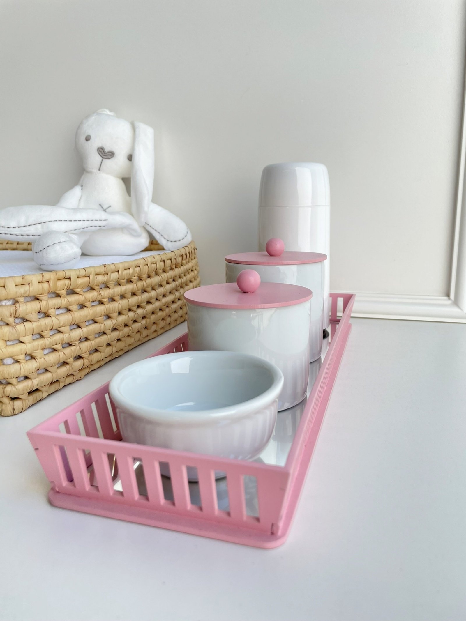 Kit Higiene Bebê Moderno Porcelana Quarto Térmica Banho - Rosa - 2