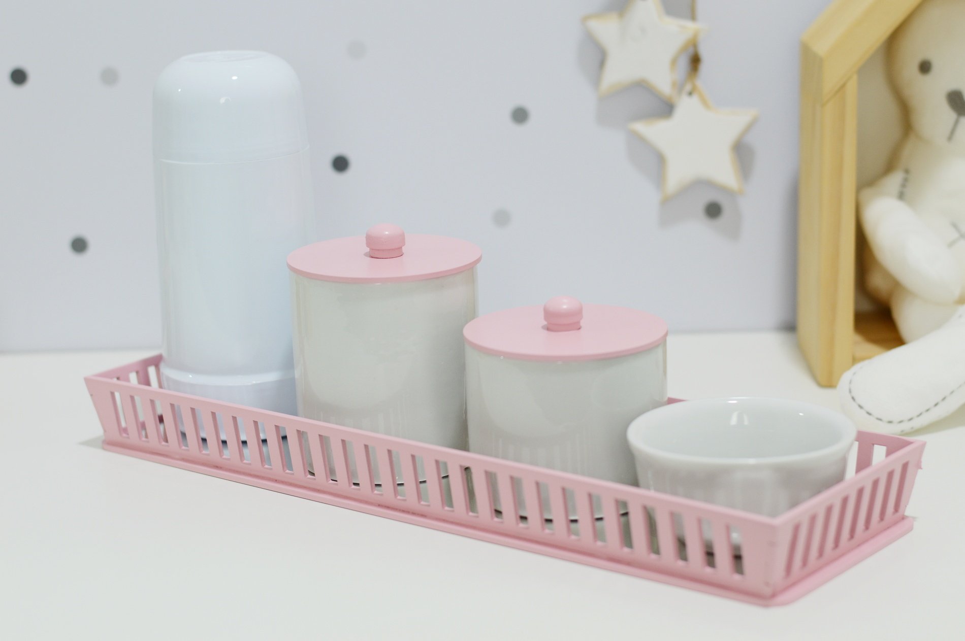 Kit Higiene Bebê Moderno Porcelana Quarto Térmica Banho - Rosa