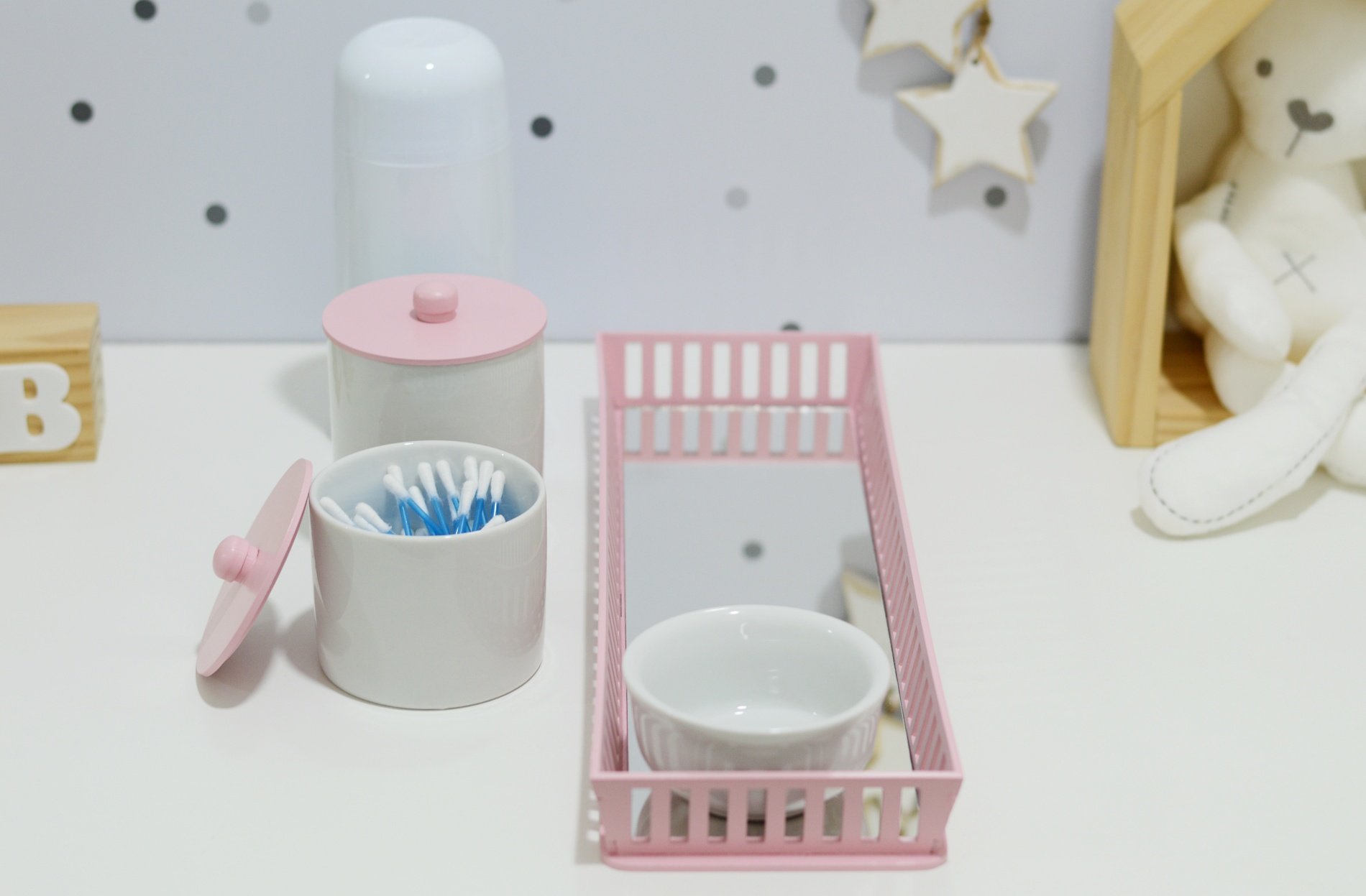 Kit Higiene Bebê Moderno Porcelana Quarto Térmica Banho - Rosa - 3