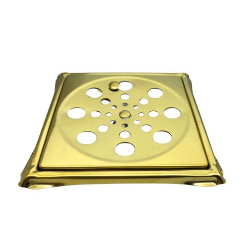 Ralo Abre e Fecha Dourado Gold 10x10cm com Porta Grelha Fineza