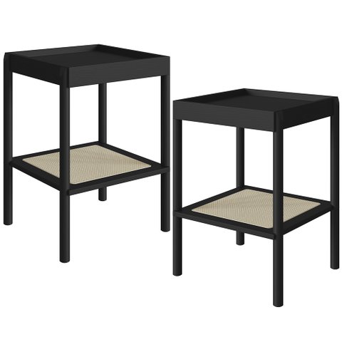 Kit 02 Mesas Lateral para Sala de Estar Pés Madeira Moss A03 Nero Preto - Lyam Decor