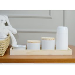 Kit Higiene Porcelana Montessoriano Bebê Bandeja Pinus Térmica Cuidados K054 - 1