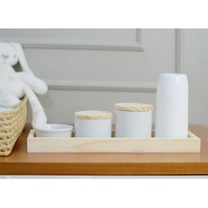 Kit Higiene Porcelana Montessoriano Bebê Bandeja Pinus Térmica Cuidados K054