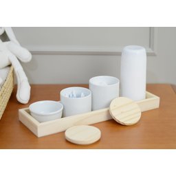 Kit Higiene Porcelana Montessoriano Bebê Bandeja Pinus Térmica Cuidados K054 - 5