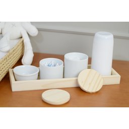 Kit Higiene Porcelana Montessoriano Bebê Bandeja Pinus Térmica Cuidados K054 - 4